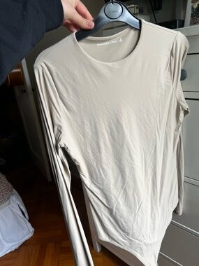 Abercrombie & Fitch Long Sleeve Crew Neck Top - Light Beige